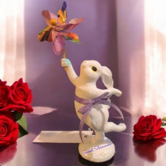 Rachel Zoe Victorian Easter Bunny Figure Coquette Bow Pinwheel Spins When u Blow - Picture 6 of 6